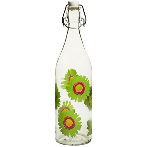 Lory Flasche mit Bügel Bügelflasche Nadia Grün mit Blüten 1.000 ml D 8,5 cm Moderner Zeitloser Style von CRISTALICA