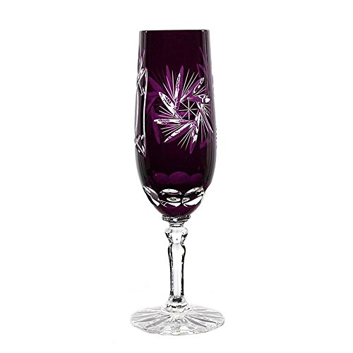 Sektglas Sektkelch Champagnerglas Sektflöte Schleuderstern 180 ml Violett Handgeschliffen Kristallglas von CRISTALICA