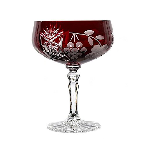 Sektschale Cocktailschale Champagnerschale Traube 200 ml Rot Handgeschliffen Kristallglas von CRISTALICA