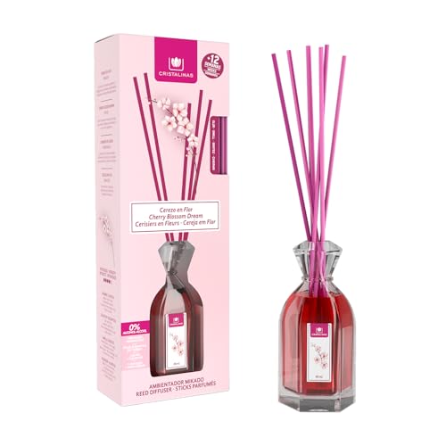 CRISTALINAS Klassischer Mikado Lufterfrischer - Langanhaltender Raumduft - Aroma Diffuser (Kirschblüte - 90ml) von CRISTALINAS