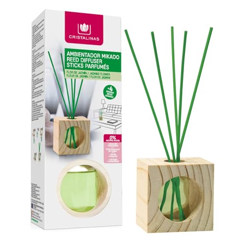Cristalinas Lufterfrischer Mikado Holzwürfel mit Rattanstäben | Jasminduft | 100% rein | Dauer + 4 Wochen | 30ml | 0% Alkohol Cristalinas Lufterfrischer Mikado Holzwürfel mit Rattanstäben | Jasminduft | 100% rein | Dauer + 4 Wochen | 30ml | 0% Alkohol von CRISTALINAS
