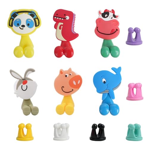 CRITIVE-SHOP 12PCS Silikon-Zahnbürstenhalter für die Wandmontage, 6PCS Tier-Zahnbürstenhalter für das Badezimmer mit Saugnapf, 6PCS selbstklebende Zahnbürstenhalter, Multifunktionshaken(Stil Zufällig) von CRITIVE-SHOP