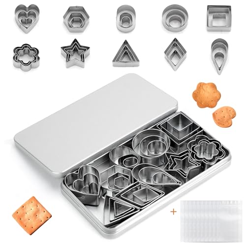 30 PCS Plätzchenausstecher Set mit 10 Plätzchentüten, 10 Formen Keksausstecher zum Backen, Edelstahl Kuchenform mit Eisenbox für DIY Fondant Teig Zuckerkunst Gebäck Kuchen Dekoration von CRITIVE-SHOP