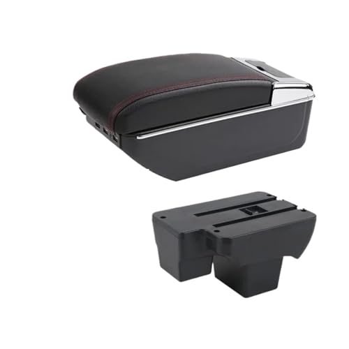 CRJIMX Armaturenbrett-Ablage Aufbewahrungsbox Nachrüstteile Für VW Für Polo 2019 2020 2021 2022 2023 2024(D rote Linie 7USB) von CRJIMX