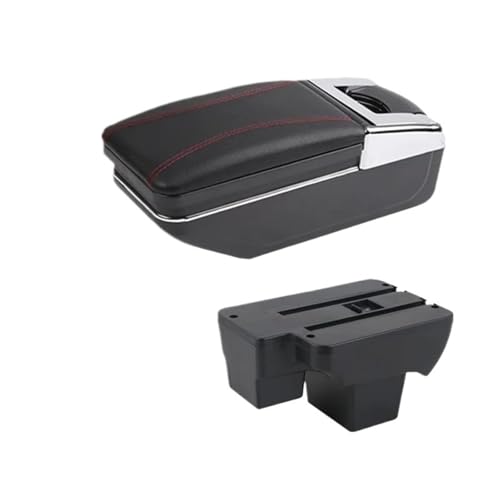 CRJIMX Armaturenbrett-Ablage Aufbewahrungsbox Nachrüstteile Für VW Für Polo 2019 2020 2021 2022 2023 2024(Eine rote Linie KEIN USB) von CRJIMX