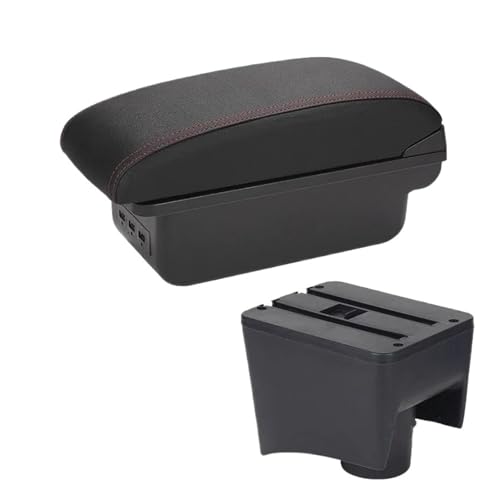 CRJIMX Armaturenbrettbox Mit Getränkehalter Und USB Für VW Für POLO Mk5 6R Für Vento 2012-2018(B1 Schwarz rot 3USB) von CRJIMX