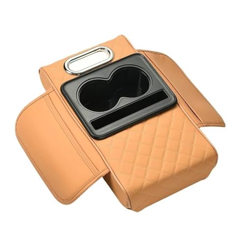 CRJIMX Auto Armlehnen Aufbewahrungsbox Auto Mittelkonsole Organizer Armlehnen Erhöhungskissen Mit Getränkehalter(Orange) von CRJIMX