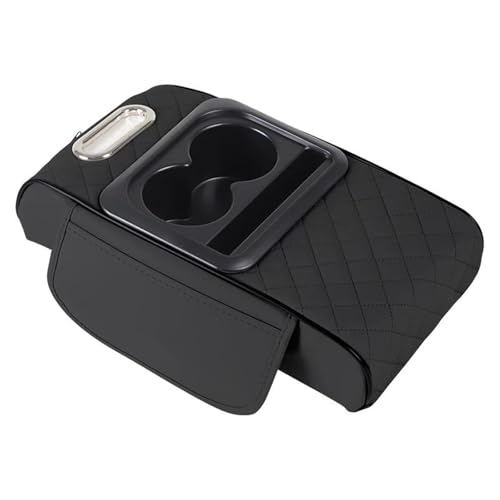 CRJIMX Auto Armlehnen Aufbewahrungsbox Auto Mittelkonsole Organizer Armlehnen Erhöhungskissen Mit Getränkehalter(SCHWARZ) von CRJIMX