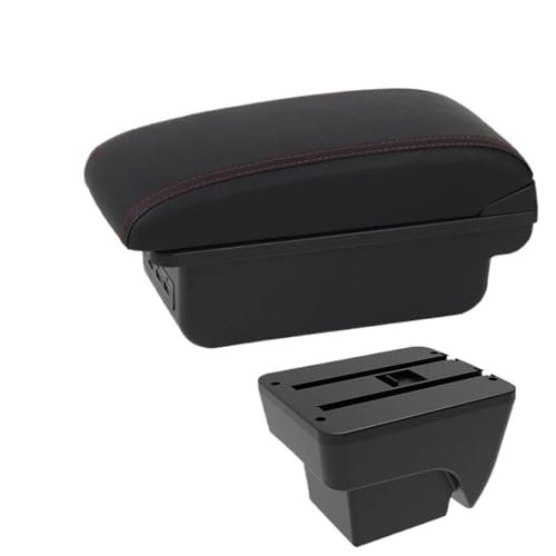 CRJIMX Auto-Armlehnenmodifikation Multifunktions-Doppelschicht-Aufbewahrungsbox Mit USB-Ladung Für SEAT Für IBIZA(B1 Schwarz rot 3USB) von CRJIMX