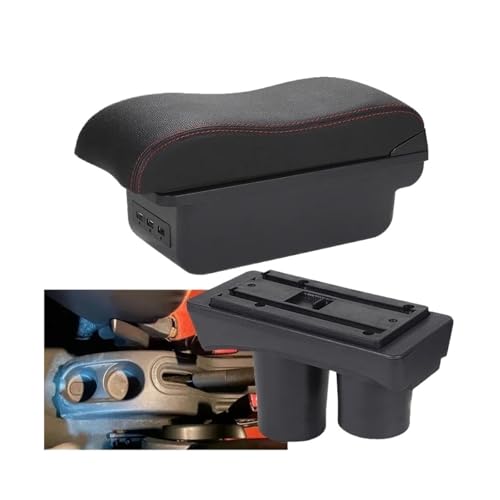 CRJIMX Für Citroen C3 C2 Armlehne Aufbewahrungsbox Getränkehalter Modifikationszubehör(B1 Schwarz rot 3USB) von CRJIMX