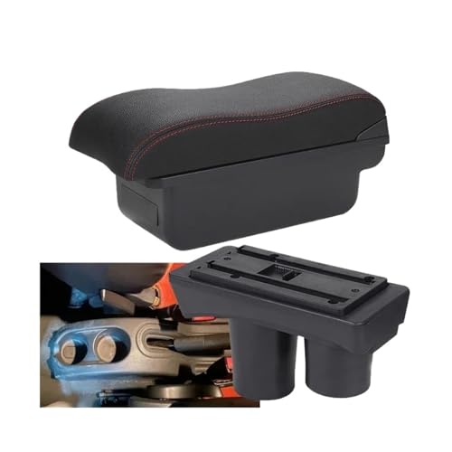 CRJIMX Für Citroen C3 C2 Armlehne Aufbewahrungsbox Getränkehalter Modifikationszubehör(C1 Schwarz Rot KEIN USB) von CRJIMX