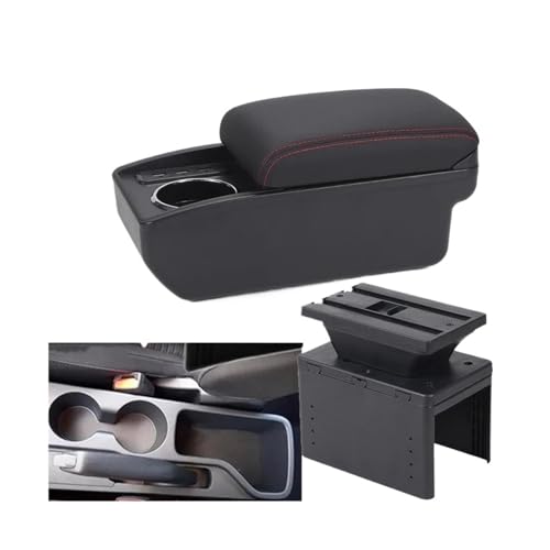 CRJIMX Für Hyundai I20 2021 2022 2023 2024 Auto-Armlehnenkasten Innenraumteile Mittelkonsole Auto-Aufbewahrungsbox(B1 Schwarz Rot 6USB) von CRJIMX
