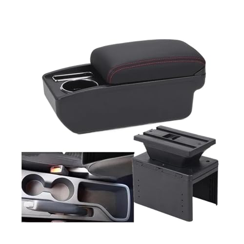 CRJIMX Für Hyundai I20 2021 2022 2023 2024 Auto-Armlehnenkasten Innenraumteile Mittelkonsole Auto-Aufbewahrungsbox(C1 Schwarz Rot KEIN USB) von CRJIMX