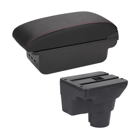CRJIMX Für Kia Für Rio 4 Armlehne Für Kia Für Rio X Für X-Line Armlehnen-Box Auto Russi 2016 2017 2018 2019 2020 2021(B1 Schwarz rot 3USB) von CRJIMX