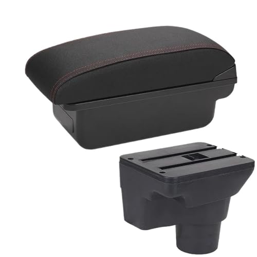 CRJIMX Für Kia Für Rio 4 Armlehne Für Kia Für Rio X Für X-Line Armlehnen-Box Auto Russi 2016 2017 2018 2019 2020 2021(C1 Schwarz Rot KEIN USB) von CRJIMX