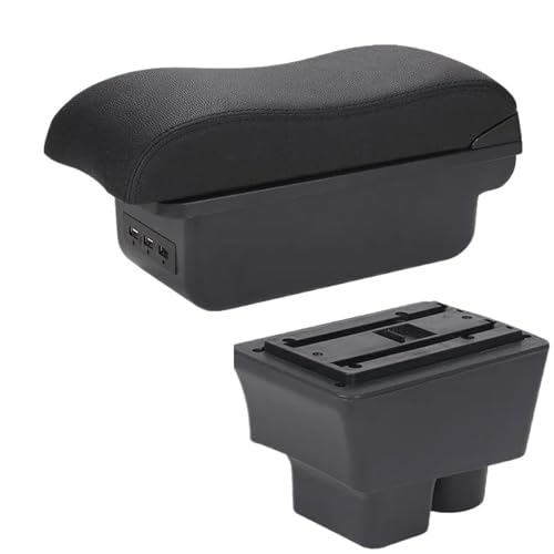 CRJIMX Für S&koda Für FABIA Für Fabia II 2 Auto Armlehne 2008-2014 Geschwungene Oberfläche Leder Auto Aufbewahrungsbox(B2 schwarze Linie 3USB) von CRJIMX
