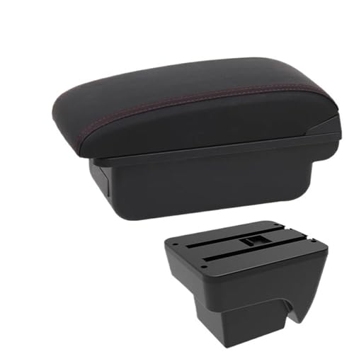 CRJIMX Für SEAT Für IBIZA Auto-Armlehnenmodifikation Multifunktions-Doppelschicht-Aufbewahrungsbox Mit USB-Ladung(A1 Schwarz Rot KEIN USB) von CRJIMX