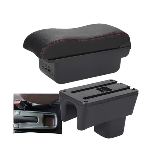 CRJIMX Für Suzuki Für Swift 2005-2014 2015 2016 2017 2018 2019 2020 2021 2022 2023 Armlehnenbox Auto Armlehne Gebogene Oberfläche Auto Aufbewahrungsbox(B1 Schwarz rot 3USB) von CRJIMX