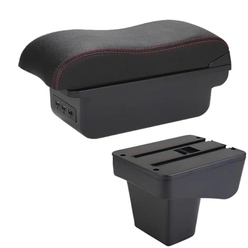 CRJIMX Für Suzuki Für Vitara Auto Armlehnenkasten Geschwungene Oberfläche Leder Auto Aufbewahrungsbox Innenraum(B1 Schwarz rot 3USB) von CRJIMX