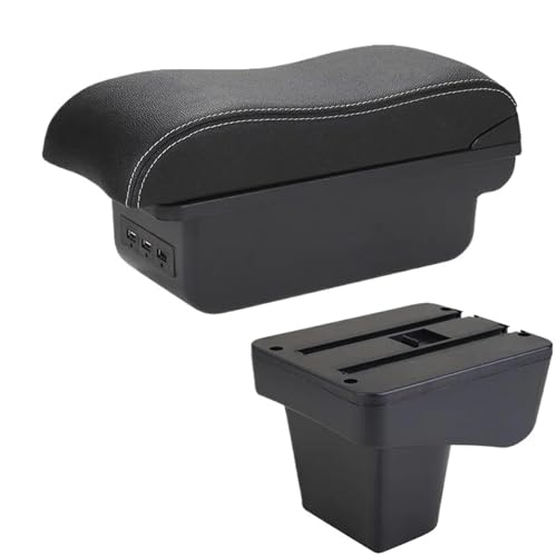 CRJIMX Für Suzuki Für Vitara Auto Armlehnenkasten Geschwungene Oberfläche Leder Auto Aufbewahrungsbox Innenraum(B3 Schwarz weiß 3USB) von CRJIMX