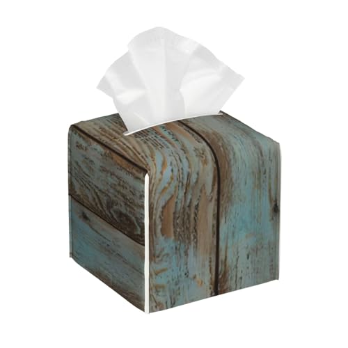 CRJSYCBYB Rustikale Taschentuchbox aus Leder mit Holzdruck, quadratisch, Taschentuchbox von CRJSYCBYB