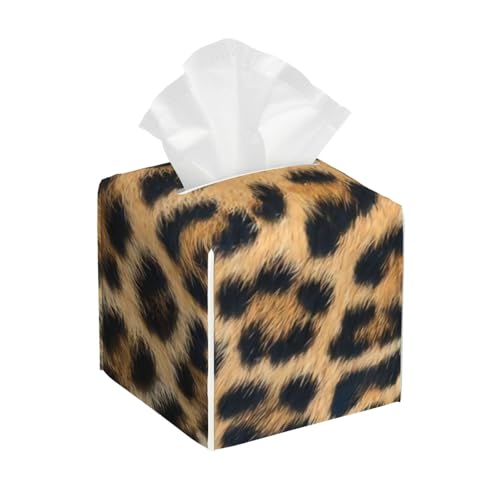 CRJSYCBYB Taschentuchbox mit Leopardenmuster, quadratisch, Leder von CRJSYCBYB