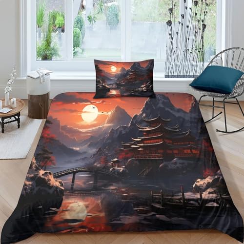 CRJUS Berg Kinder Bettwäsche Print Mikrofaser Bettbezug Mit Kopfkissenbezug, Jungen Teens Japanischer Stil Bettwäsche Set Kinder Erwachsene, Weich Haltbar Atmungsaktive Single（135x200cm） von CRJUS