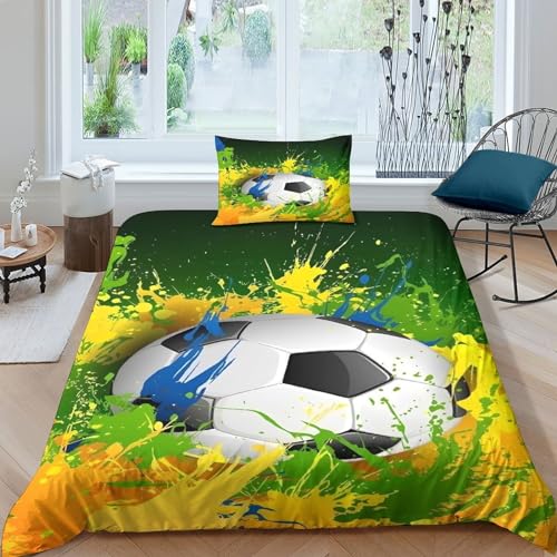 CRJUS Brasilien Fußball Schönes Bettwäsche Satz Aus Microfaser Für Kinderzimmer Mit Lustigem 3D Motiv,inklusive Hochwertigem Bettbezug Und Kissenbezug Single（135x200cm） von CRJUS