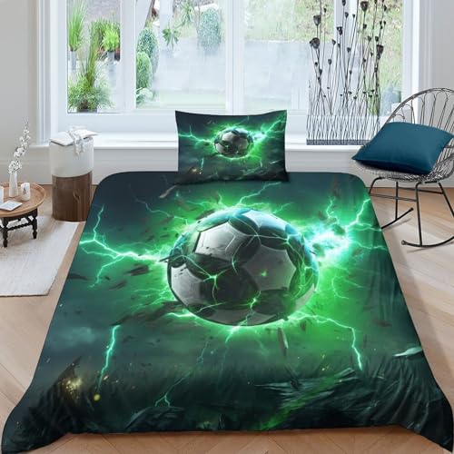 CRJUS Fußball Bettbezug-Set Weiches Mikrofaser-Sport Bettwäsche-Set Für Erwachsene Teenager Kinder 3 Stück Mit Reißverschluss Für Heimtextilien Single（135x200cm） von CRJUS