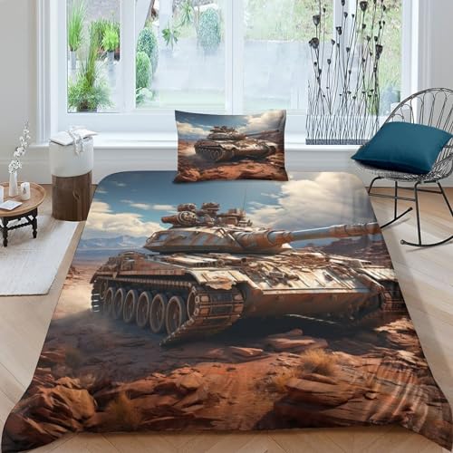 CRJUS Panzer Bettbezug-Set Weiches Mikrofaser- Bettwäsche-Set Für Erwachsene Teenager Kinder 3 Stück Mit Reißverschluss Für Heimtextilien Single（135x200cm） von CRJUS