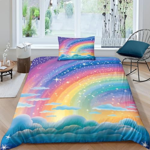 CRJUS Regenbogen Bettwäsche Set Kinder Mikrofaser Bettbezüge Anime Style 3D Gedruckt Bettbezug 2 Teilig Mit ReißVerschluss,Soft Bettwaren Single（135x200cm） von CRJUS