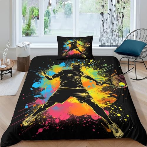 CRJUS Tennis Leichtathleten Bettwäsche Bettdecken Set Weiche Angenehme Mikrofaser Kinder Erwachsene, Tennis3D Druck Bettbezug Bettwäsche Set Single（135x200cm） von CRJUS