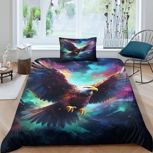 CRJUS Wilder Adler 3D Bettwäsche Set Kinder Erwachsene, Microfaser Vögel Bettbezug Und Kissenbezüge Mit Reißverschluss Weich Haltbar Atmungsaktive Single（135x200cm） von CRJUS