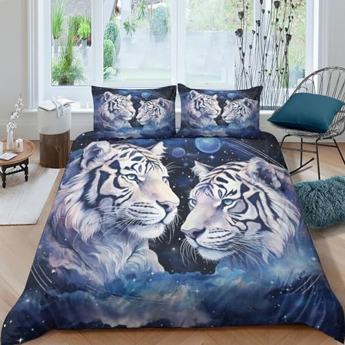 CRJUS Wilder Tiger Bettwäsche Set Bettbezug Set Für Kinder Jungen Mädchen Weich Atmungsaktiv Microfaser Tiere Betten Set Mit Reißverschluss Und Kissenbezug 3 Teilig Sets Double（200x200cm） von CRJUS