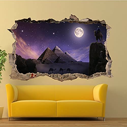 Wandtattoo Ägypten Kamel Karawane Mond Gizeh Pyramide Wandaufkleber Kunst 3D Poster Aufkleber Wandbild von CRJUS