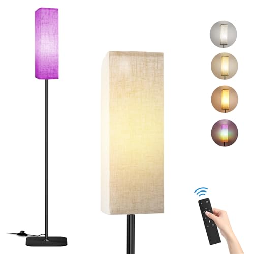 RGB Stehlampe für Wohnzimmer, Minimalismus Stehlampen mit Fernbedienung & Fußschalter, 3 Farben & 8 RGB-Modi Dimmbare Leselampe mit Leinenschirm, Stehlampe LED mit halbe Stunde Timer für Schlafzimmer von CRLL