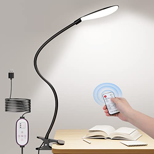 Klemmleuchte, USB Leselampe Bett Klemme, Augenschutz LED Lampe mit Fernbedienung, Kinder Schreibtischlampe Dimmen 6 Farben&10 Helligkeiten, Nachttischlampe ideal für Lesen, Malen, Nähen, Nagelkunst von CRLL