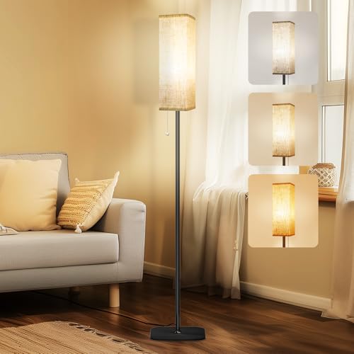 Stehlampe Wohnzimmer, Moderne Stehlampen, LED Stehleuchte Inklusive E27 Birne mit 3 Farbtemperaturen 2700k|4500k|6500k - Hohe Leselampe mit Leinenschirm, Standleuchte Ecklampe für Schlafzimmer Büro von CRLL