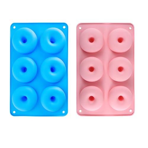 CRLLDPM 2 Stück Silikon Donut Formen, 6 Hohlraum Silikon Donut Backform, Antihaft-Backblech, Für Kuchen, Kekse, Bagels, Muffins (Blau und Rosa) von CRLLDPM