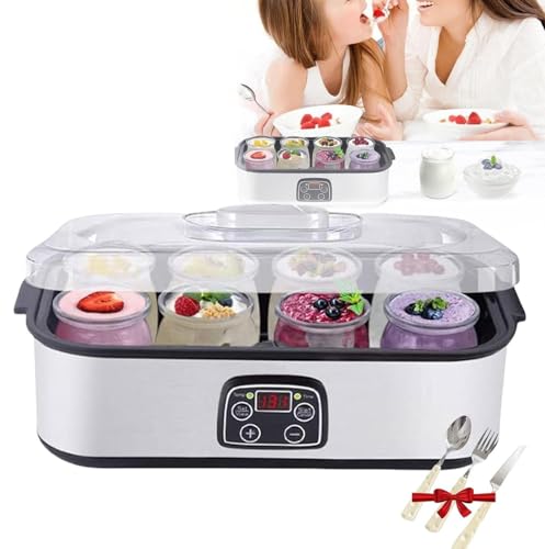 CRMARKM Joghurtzubereiter 1400ml Automat Mit 8 GlasbehäLtern,Led Display, Mit Einstellbarer Temperatur & Zeitkontrolle,Probiotischer Joghurtzubereiter,FüR Frischen Hausgemachten Joghurt von CRMARKM
