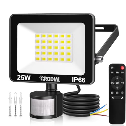 CRODIAL 25W LED Strahler mit Bewegungsmelder Außen Fernbedienung 2000LM 6500K Außenstrahler IP66 Wasserdicht 3 Modi Helligkeit Einstellbar Scheinwerfer für Garten Garage Hof von CRODIAL