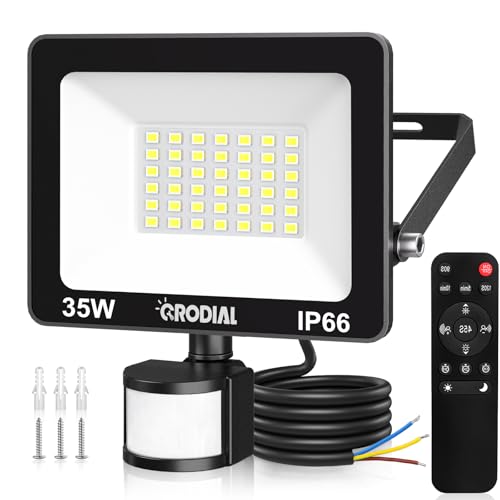 CRODIAL 35W LED Strahler mit Bewegungsmelder Außen Fernbedienung 3500LM 6500K Außenstrahler IP66 Wasserdicht 3 Modi Helligkeit Einstellbar Scheinwerfer für Garten Garage Hof von CRODIAL