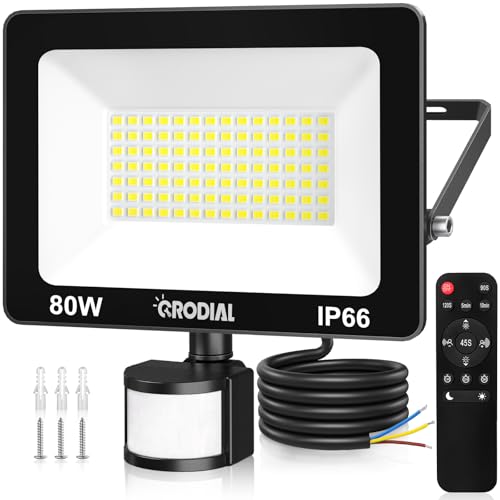 CRODIAL 80W LED Strahler mit Bewegungsmelder Außen Fernbedienung 7500LM 6500K Außenstrahler IP66 Wasserdicht 3 Modi Helligkeit Einstellbar Scheinwerfer für Garten Garage Hof von CRODIAL