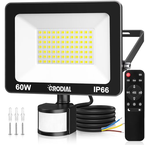 CRODIAL 60W LED Strahler mit Bewegungsmelder Außen Fernbedienung 5500LM 6500K Außenstrahler IP66 Wasserdicht 3 Modi Helligkeit Einstellbar Scheinwerfer für Garten Garage Hof von CRODIAL