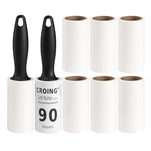 CROING 𝑭𝒖𝒔𝒔𝒆𝒍𝒓𝒐𝒍𝒍𝒆 (720 Blätter) Extra Klebrige Lint Roller, Fusselrolle Tierhaare Geeignet für Kleidung, Haare, Katzenhaare, Hundehaare von CROING