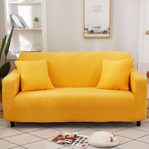 CROMMA Sofabezug, Dicke Stretch Sofahusse Möbelschutz rutschfeste Couchbezug für Wohnzimmer 1/2/3/4 Sitzer-gelb-2 Sitzer(145-185cm) von CROMMA