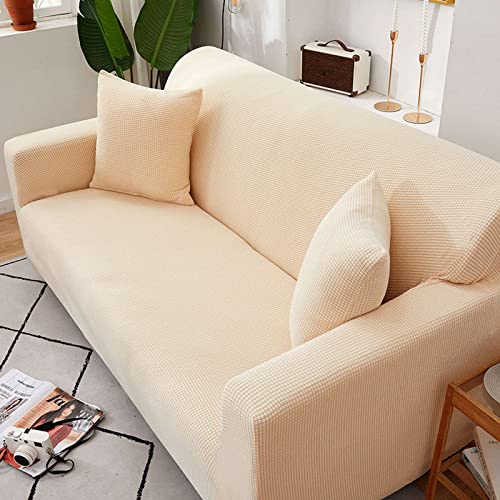 CROMMA Stretch Sofabezug, Jacquard Elastische Sofabezug Wasserdicht Antirutsch Sesselbezug Sofahusse für Wohnzimmer 1 2 3 4 Sitzer Sofa-Creme Farben-1 Sitzer 90-140cm von CROMMA