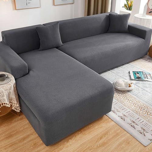 CROMMA Stretch Sofabezug, Weich Sofa Abdeckung Antirutsch Staubdicht Kratzfest Sofahusse für Wohnzimmer Kind Hund Katze-3 Sitzer 190-230cm-Dunkelgrau von CROMMA