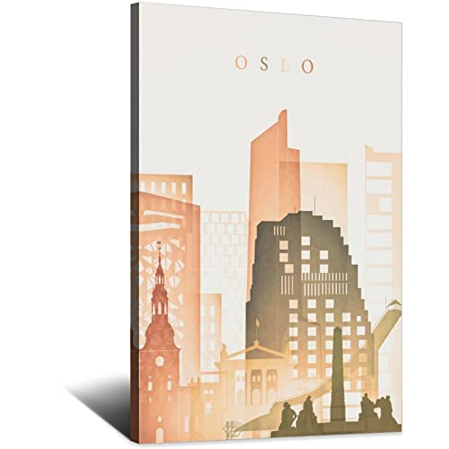 CRONDUS Oslo Vintage Reise Skyline Poster Leinwand Wandkunst Poster Dekor Malerei Poster von CRONDUS