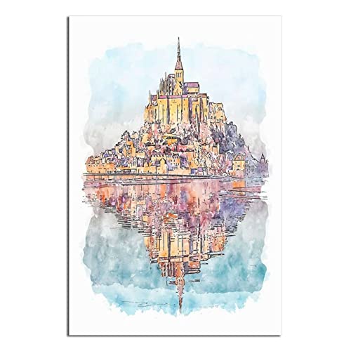 Mont Saint-Michel Vintage Reiseposter Leinwand Wandkunst Poster Dekor Malerei Poster von CRONDUS